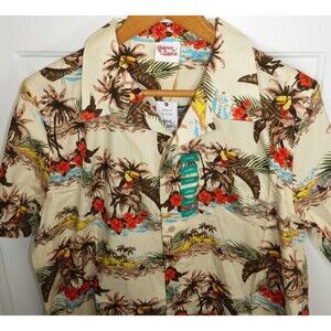 *NWT* BareFoot In Paradise Hawaiian Shirt Palm Toucan AOP Men's LG